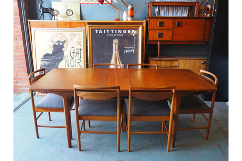 Mid Century McIntosh Dining Table & 6 Chairs (Recovered) - erfmann-vintage